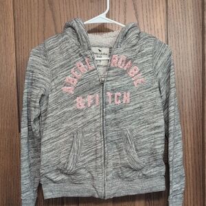 Abercrombie Kids Gray Zip-Up Hoodie with Pink Lettering